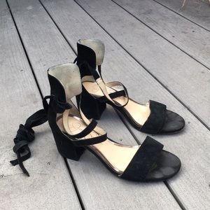 Black Suede Lace-Up Block Heels